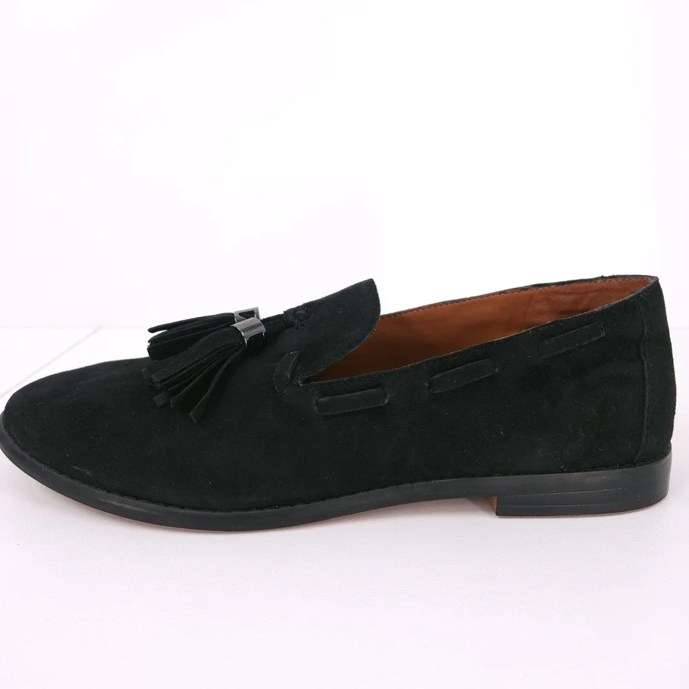 Franco Sarto Hartlie Round Toe Low Profile Tassel Slip On Loafers Black Women 9M